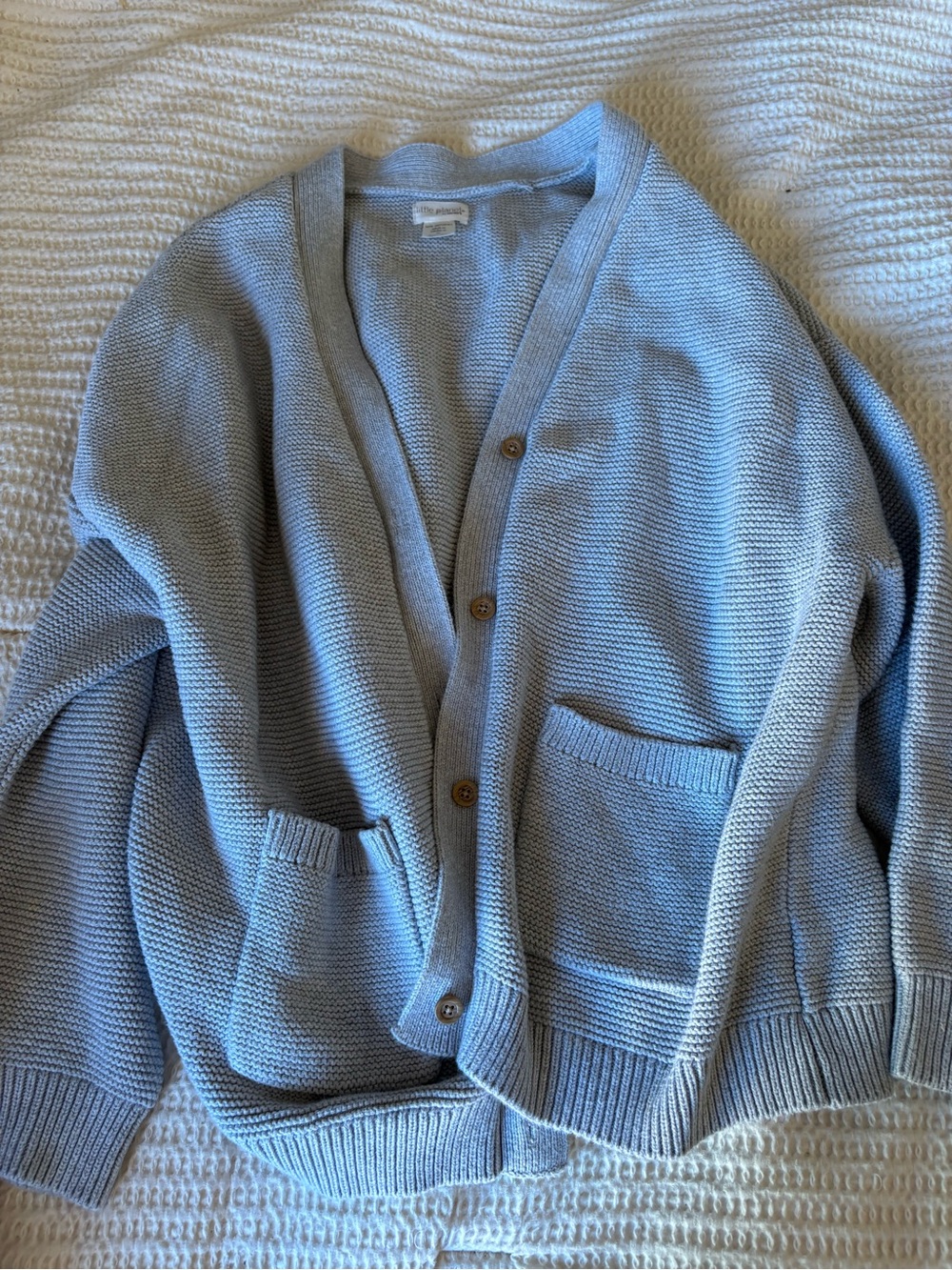 Light Blue Cotton-Blend Button Front Cardigan
